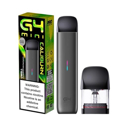 Uwell Caliburn G4 Mini Vape Kit (Night Black) - 12 Colours to choose from - 35W /1100mAH 58 Min Full Charge Top Filling Pod Compatible will all Uwell Caliburn G3 and G4 Pods - No Nicotine