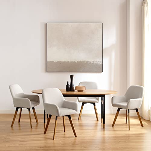 Art Leon Dining Chairs Set Of 4, Mid Century Modern Accent Chair, Linen Fabric Upholstered Kitchen Dining Room Chairs, Swivel Side Arm Chair With Solid Wood Legs, Off White #TOP6