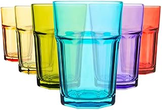 Rink Drink 6x Coloured Water Juice Highball Glasses Set - Vibrant Multicoloured Party Cocktail Drinking Hiball Glass - 305ml - 6 Colours