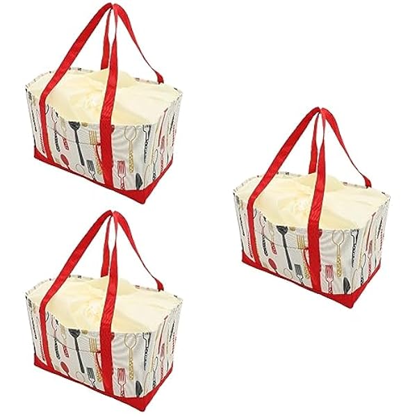 Happyyami 3St Stråle Munisoleringspåse Stora Kylare Hopfällbar Picknickkorg Hopfällbar Shoppingväska Isolerad Picknickkorg Återanvändbara Grönsakspåsar Lunchväska Isolerade Påsar Varmt Ris