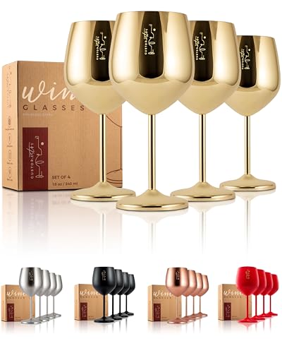 Gusto Nostro Weinglas aus Edelstahl - Unzerbrechliche Kelche mit 540 ml - Elegantes Trinkgeschirr in Gold für Champagner und Cocktails (4er Pack)
