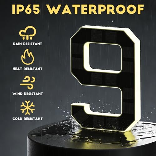 2026 New Solar House Numbers for Outside, Light Up Address Numbers for House, No Drill Adhesive or Screw Mount, IP65 Waterproof LED Illuminated Modern Address Sign, Dusk to Dawn (1, 6.7 inch) - 3