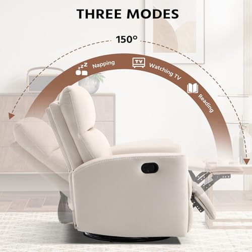 Image of HAOMARKETS Swivel Rocker Recliner Chair Set of 2, Manual Fabric Glider Rocking Recliners for Adults, 360 Swivel Nursery Reclining Sofa with Padded Backrest for Living Room, White