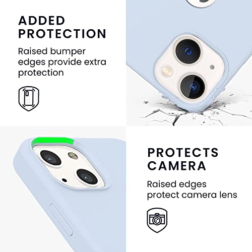 Image of VONZEE Microfiber Logo Cut Cover Compatible for iPhone 13 Case Cushion Liquid Soft Silicone Gel Rubber Phone Cases Non-Slip Full Body Protective Shockproof Back Cover 6.1 inch, Mist Blue