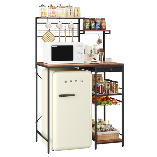 MYOTA Multifunctional Kitchen Storage Baker's Rack with Electrical Outlet, Hooks