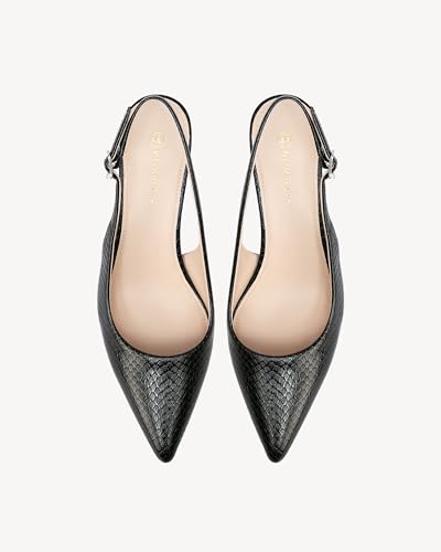 Women's Snake Print Stiletto Pumps - Pointed Toe Low Heel Dress Shoes with Back Strap for Daily Work & Evening2
