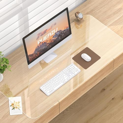 PUEAZU Schreibtischmatte Klare, 100x40x0,15cm Groß Transparent Schreibtischauflage Durchsichtige PVC Schreibtischunterlage Rutschfest Wasserdichte Tischunterlage Kinder Tisch-Schutz für Büro Zuhause
