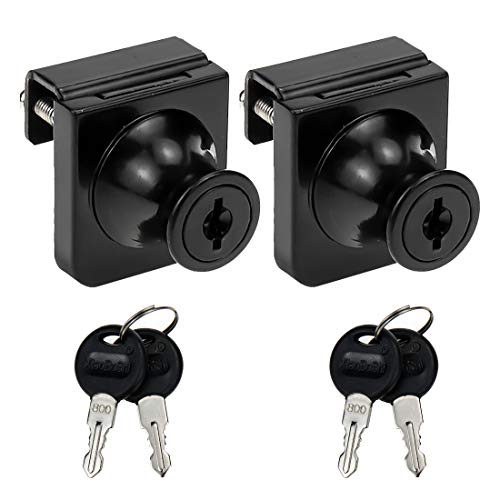 No Drill Glass Lock 2 Sets Black, for 0.2-0.3 inch Glass, Key Alike - Door to Board Mounting, Rectangular 1.38 x 1.26 Inch, Zinc Alloy for Showcase Display Cabinet or Jewelry Case