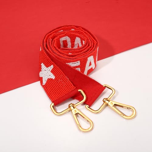 Image of Game Day Replacement Crossbody Wide Shoulder Straps Beaded Game Day Football Sport urse Strap Replacement (Red White)