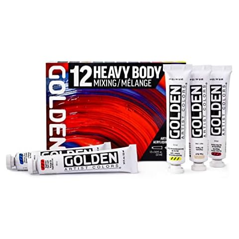 Heavy Body Acrylics by GOLDEN, Mixing Set, 12 Color, Professional Acrylic Paint Cover