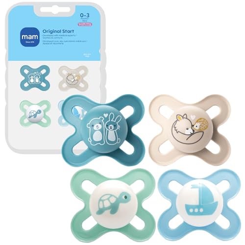Image of MAM Original Start Matte Baby Pacifiers 0-3 Months Newborns, BPA-Free Skin Soft Silicone Nipple, Developed with Medical Experts, Easy to Clean, 4 Count