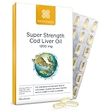 Healthspan Super Strength Cod Liver Oil 1,200mg (120 Capsules) | Supports Heart, Brain & Eye Health | Added Vitamin A, D3 and Calcium | Rich in Omega-3 Fatty Acids DHA & EPA | Sustainably Sourced