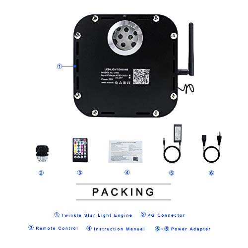 Image of AZIMOM High Brightness 50W Twinkle Fiber Optic Light Source RGBW Light Box Engine Diver Bluetooth /RF Remote Control Music Sensor Mode for Car Home Star Ceiling Light Effect Decoration