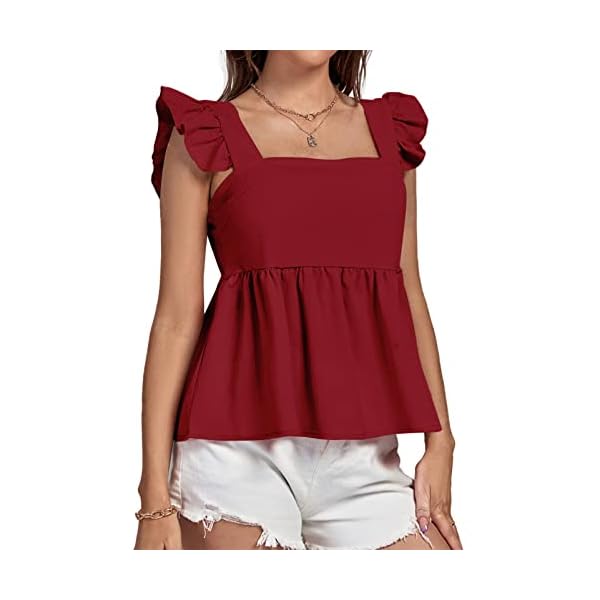 LYANER-Womens-Ruffle-Strap-Sleeveless-Square-Neck-Summer-Tank-Top-Peplum-Blouse LYANER Women's Ruffle Strap Sleeveless Square Neck Summer Tank Top Peplum Blouse Wine Red Small