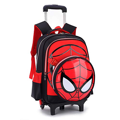 WFBZ Rollrucksäcke Sets Für Jungen Kinderrucksack Schultaschen Trolley, Grundschule Trolley Rucksack Schultaschen-Sets Ideal Für Kinder Schüler Der Klassen 2-6 (Rot,20-35L) Cover