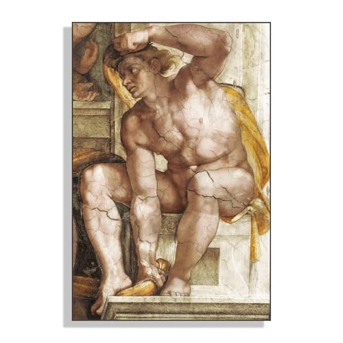 CHJQIERX Michelangelo Canvas Wall Art Sistine Chapel Mural Cut Out Poster Religious Culture Art Bible Sketch Portraiture Vintage Poster Suitable For Home Office Church Wall Decoration Unframed