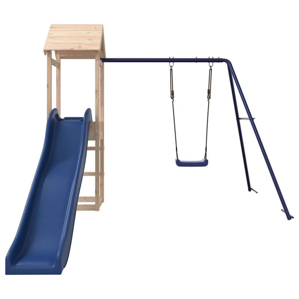 Spielturm Massivholz Kiefer mit Schaukel, Rutsche, Klettergerüst und Sandkasten Garten Spielhaus für Kinder, Outdoor Spielplatz mit Nestschaukel, Trapez, Turnring und wetterfestem Gestell