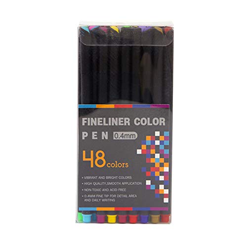 Zwbfu 48 Cores brilhantes Fineliner Caneta colorida 0.4mm Fine Point Marcador de caneta colorida Con