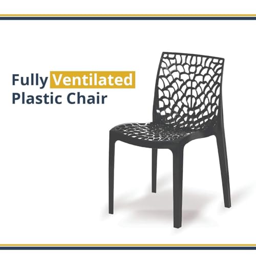 Image of activa Web Designer Plastic Chair for Home, Office and Restaurant and Cafe|Armless Chair for Dining Room| Heavy Duty Outdoor Plastic Chair | Designer Balcony Chair (Black, Set of 2)