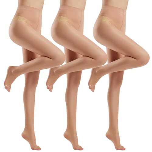Yilanmy Toeless Pantyhose Sheer Tights for Women 20D Open Toe Pantyhose High Waist Nylons 3 Pairs