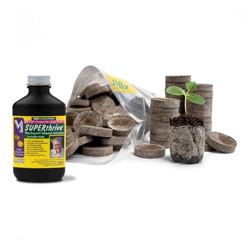 Image of 100 Count- Jiffy 36 MM Peat Soil Pellets Seeds Starting Plugs: Indoor Seed Starter- Start Planting Indoors for Transplanting to Garden and SUPERthrive Plant Vitamin Solution with Kelp, 4 Oz.