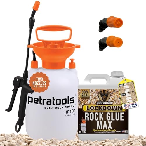 PetraTools Landscaping Bundle: Rock Glue Max 32 oz & 1-Gallon Pump Sprayer for Secure and Easy Application