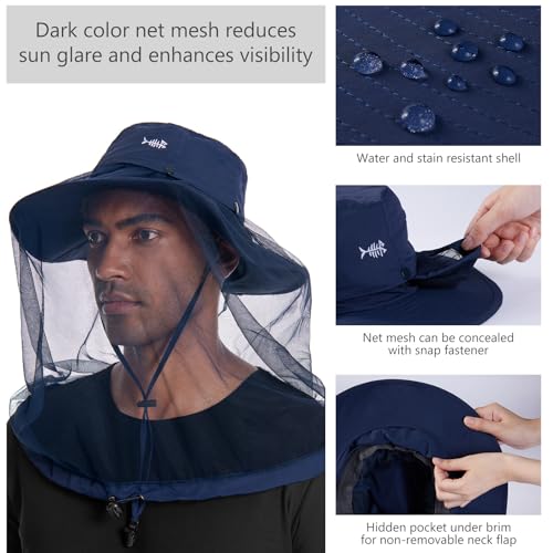Image of BASSDASH UPF 50+ Mosquito Sun Hat with Hidden Head Net and Neck Flap for Men Women Outdoor Fishing Hiking Camping