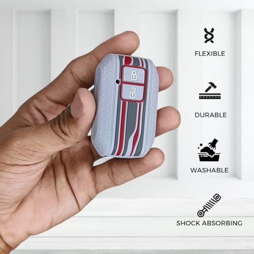 Image of KEYCEPT Tristar Key Cover for Suzuki Swift, Dzire, Ertiga, Grand Vitara, Celerio, Brezza, Fronx, Jimny, Ignis, Urban Cruiser, Rumion, Hyryder, E-Vitara (2 Button smart Key Cover, Grey)