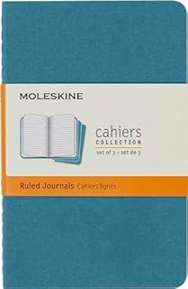Moleskine Cahier Journal, Set 3 Notebooks with Ruled Pages, Cardboard Cover with Visible Cotton Stiching, Colour Myrtle Green, Large 13 x 21 cm, 80 Pages