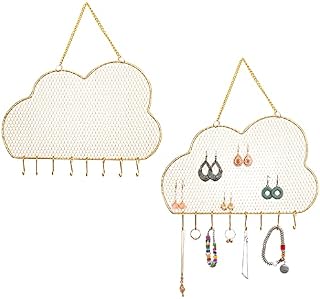 Rolin Roly Hanging Jewelry Organizer Earring Storage Wall Mounted Hanging Necklaces Display Earring Display Hanger with Hooks Decorative Metal Mesh Jewellry Holder (Earrings Holder Cloud Shape)