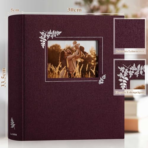 Lanpn Album fotograficzny do scrapbookingu, Duży Album lniany Projektowanie okien, 100 białych stron z pergaminowymi przekładkami na zdjęcia 9x13cm 10x15cm 13x18cm (30x33,5cm, fioletowy)