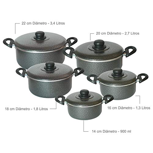 Jogo de Panelas em Alumínio 05 peças Preto