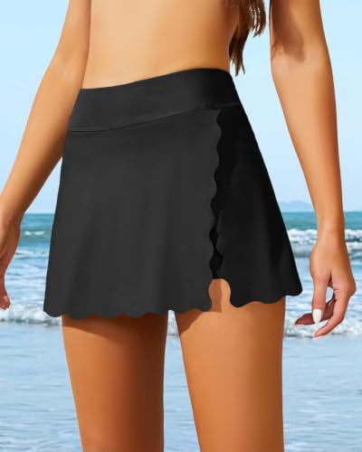 Image of Women Swim Skirt Tummy Control Swimsuit Skirt with Built-in Shorts High Waisted Split Swim Bottom (Available in Plus)
