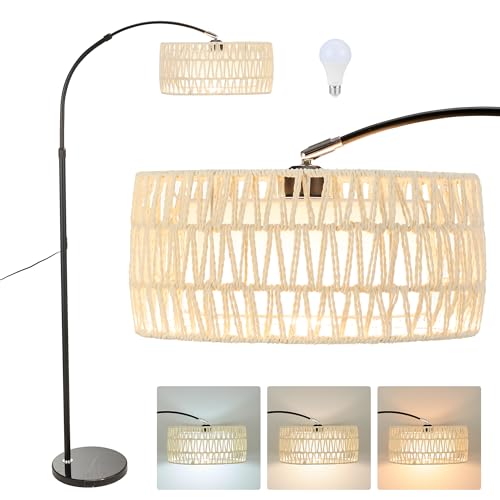 Arc Floor Lamp for Living Room,Stylish Rattan Boho Floor Lamp