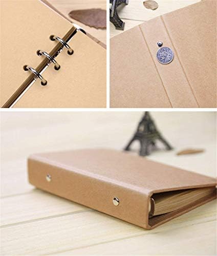 A5 Binder Vertical Folder Square Sketchbook Plain Kraft Folder,A5 Ring Binder Planner,Multifunction DIY Cover Detachable Metal Ring Binder with 6 Holes Office Supplies-Brown-6.89 * 9.25 * 1.38 inch
