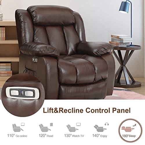 Harkawon Dual Motor Recliner Chair For Adults, Genuine Leather Lay Flat Sleeping Power Lift Chair For Elderly, Power Lift Chairs, With Massage And Heating (Brown) #TOP4