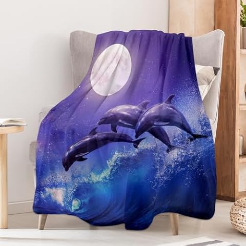 Dolphin Printed Flannel Throw Blanket by Kieetlan Cover