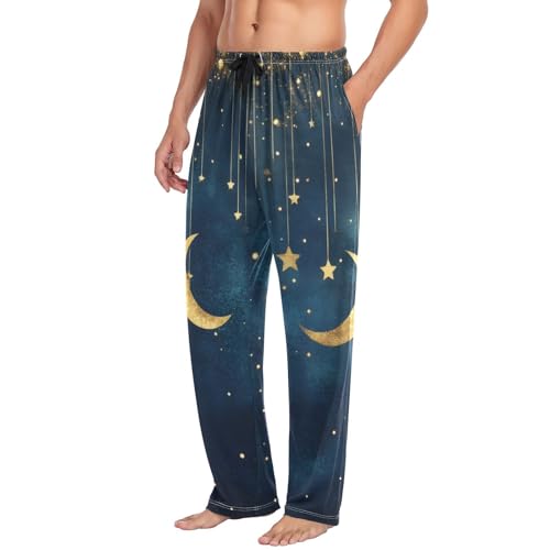 AIXIWAWA Golden Moon and Stars Mens Pajama Pants Cozy Sleepwear Lounge PJ Bottoms with Pockets Drawstring S4