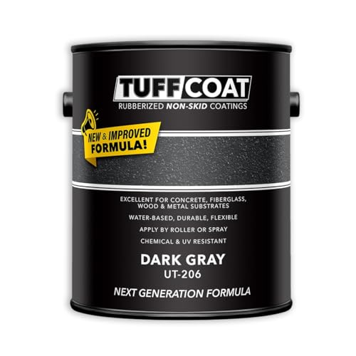 Image of Tuff Coat Medium Texture Rubberized Non-Skid Deck Coating - Textured Non-Slip Safety Surface for Pool Decks, Docks, Boat Ramps, Patios, Walkways & High-Traffic Areas (UT-206 Dark Gray 1-gallon)