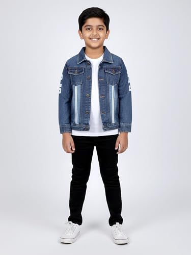 Image of KiddoPanti Boys Denim Jacket | Cotton Poly Blend with Spandex | Washed Denim, Full Sleeve | Button Closure & Front Flap Pockets | Collared Neck