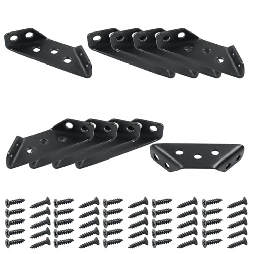 Cionyce Black Stainless Steel Furniture Corner Brackets with 80 Screws - 10 Pack Heavy Duty Corner Braces for Shelves, Cabinets, Chairs & Drawers