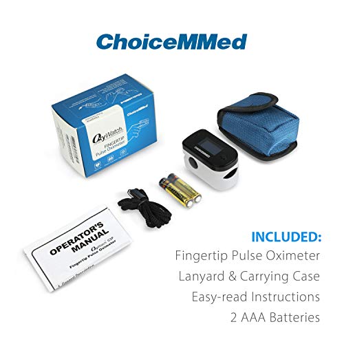Choicemmed Black Dual Color Oled Finger Pulse Oximeter - Blood Oxygen Saturation Monitor With Color Oled Screen Display And Included Batteries - O2 Saturation Monitor #TOP5