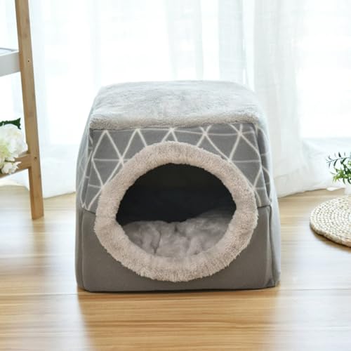 猫ハウス 猫ベッド ペットハウス 犬 ハウス ベッド 犬小屋 小型犬 多用 2WAY キャットハウス 可愛い 柔らか 水洗え 滑り止め 小型犬 キャット ペット小屋 室内用 クッション付き 保温防寒 洗える 綿質 ペット用品 (グレー,XL)