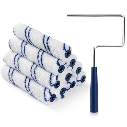 HUIROOWL 10Pcs 6 Inch Paint Rollers Microfiber Paint Roller Covers with Roller Frame Mini Paint Rollers for Wall House Painting Small Paint Roller Covers for All Paints & DIY Craft Use
