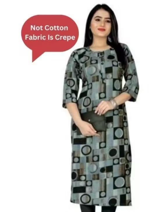 Image of Women's Printed Crepe Straight Kurta, Traditional Indian Style, 3 /4 Sleeve,with Ethnic Motifs, Pack of 2