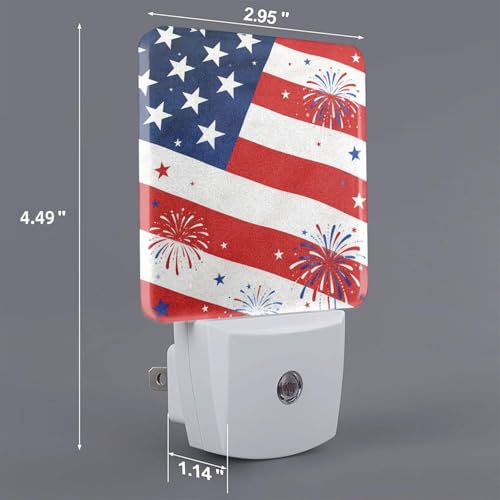 Image of 250 Years Anniversary American Flag Night Light Set of 2, Patriotic Eagle Auto Sensor LED Dusk-to-Dawn Nightlights, Plug-in Sensor Lamp for Bedroom Kitchen Hallway Stairs Decorative