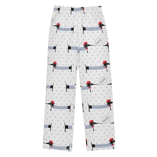 Boys' Pants Funny Dogs Bonjour Dachshund Polka Dot Long Bottoms Jogger Pants Elastic Waist Trousers with Pockets S-XL