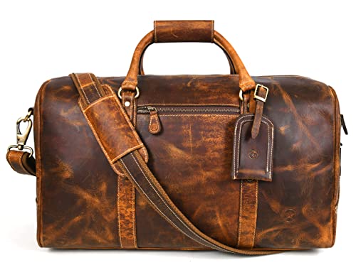 Leather Travel Duffel Bag | Gym Sports Bag Airplane Luggage Carry-On Bag | Gift For Father's Day By Aaron Leather Goods (Caramel) 20 Inch #TOP7