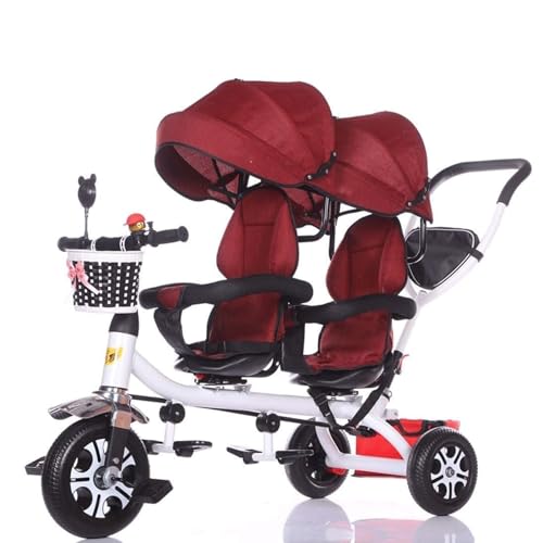 Luxury Tandem Strollers Tricycle Metal Twin Stroller Extended Awning Storage Basket Baby Carriage Portable Baby Stroller