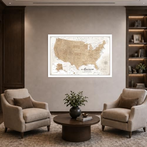Image of IPIC Vintage US Travel Map with Pins, USA Map Pin Board, Size 42x28 in